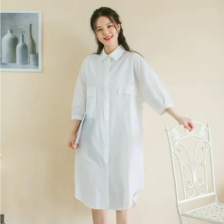 胖妹妹2023新品学院风宽松显瘦衬衫裙大码微胖棉质减龄衬衫连衣裙商品大图