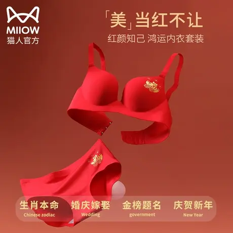 猫人内衣红色结婚新娘情侣一对小胸聚拢女士龙年本命年文胸套装图片