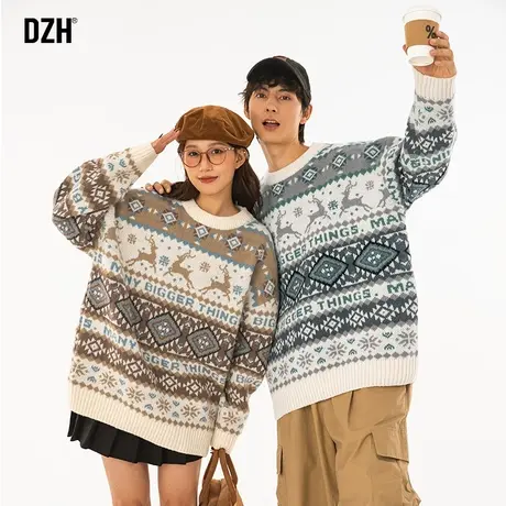 情侣毛衣男生慵懒风毛线衣男冬季2023年新款条纹针织衫情侣装外套商品大图