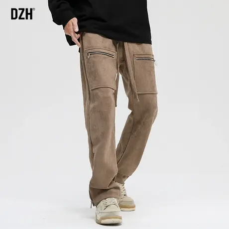 男士麂皮绒高街嘻哈裤子男小众设计感休闲直筒裤秋季潮流美式长裤商品大图