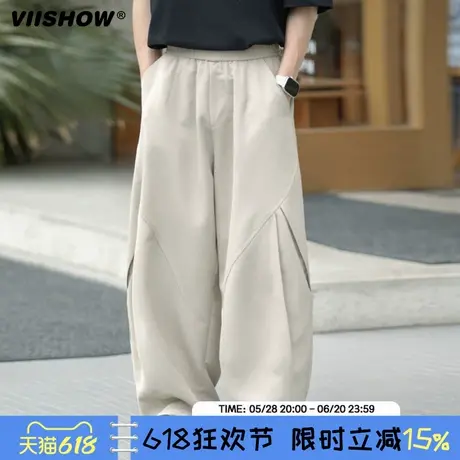 VIISHOW高街复古垂感打褶休闲裤宽松百搭长裤潮牌弯刀廓形裤子男商品大图