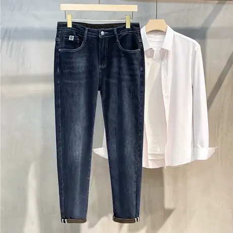 男士牛仔裤九分裤修身小脚春秋韩版潮流长裤潮牌男士裤子夏季薄款图片