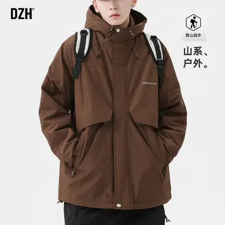 男士咖色冲锋衣外套男春季高级感潮牌2025新款休闲连帽夹克登山服商品大图
