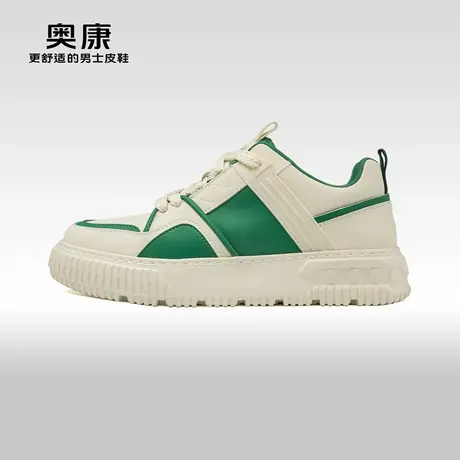 奥康男鞋春秋季新款青年潮流拼色休闲板鞋复古系带厚底舒适运动商品大图