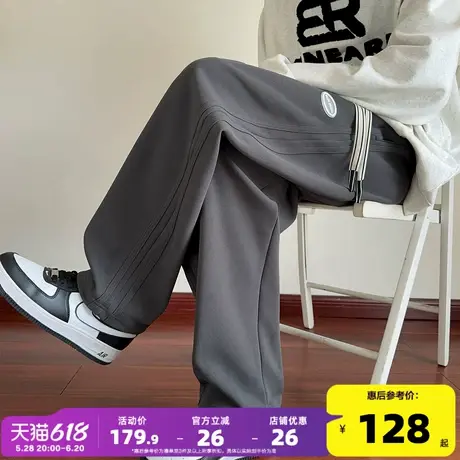 唐狮秋冬新款男休闲长裤拼接宽松直筒裤男士潮款简约运动阔腿裤W商品大图