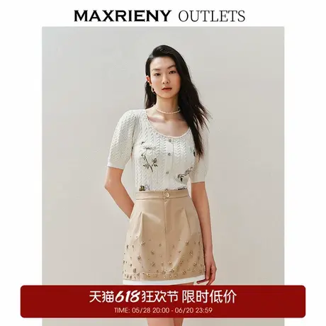 【奥莱】MAXRIENY复古绣花钩领套头针织毛衫商品大图