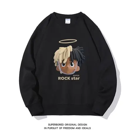 美式休闲街头嘻哈印花圆领卫衣男小众设计感秋季宽松休闲套头上衣商品大图