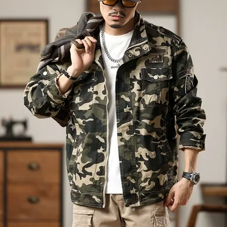 百搭迷彩工装男夹克外套男士迷彩秋冬男款外套时尚潮流大码外套图片