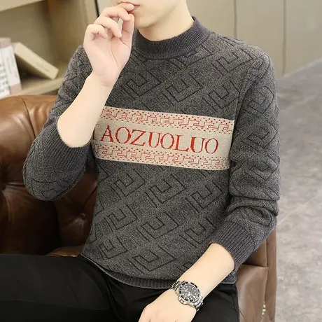 简约休闲保暖毛衣男冬季潮流韩版修身半高领针织衫青年穿搭毛线衣商品大图