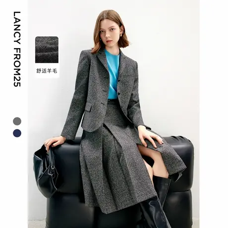 朗姿高级感气质秋季新款休闲上衣2024年灰色独特女通勤法式短外套商品大图