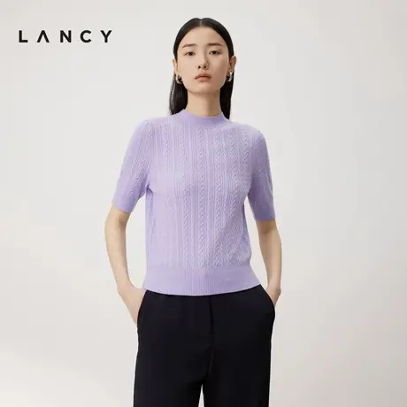 [朗姿奥莱]LANCY/朗姿2024夏季绵羊毛麻花薄款半高领针织衫气质短商品大图