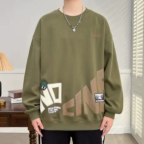 圆领卫衣男春秋潮牌宽松长袖t恤打底衫美式复古印花男装上衣外套商品大图