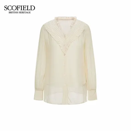 Scofield女装都市温柔V领两件套衬衫木耳边褶皱2025秋季新品商品大图