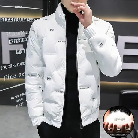 羽绒服男短款立领2023新款保暖轻薄白鸭绒冬装白色休闲大码外套潮图片