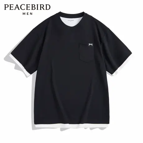 太平鸟男装夏季假两件宽松短袖T恤男B3DAD2106商品大图