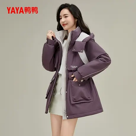鸭鸭羽绒服女士中长款2024年冬季新品时尚百搭连帽鸭绒保暖外套商品大图