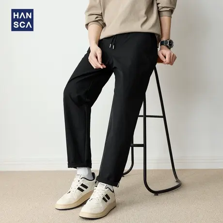hansca秋季商务休闲裤男2025新款直筒抽绳弹力刺绣百搭通勤锥形裤商品大图