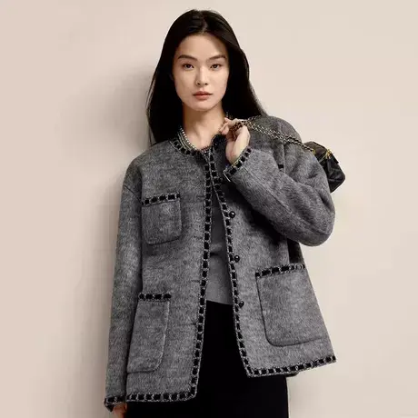 爵莱菲大码胖mm精致小香风通勤短款大衣2025秋季新款外套女气质商品大图
