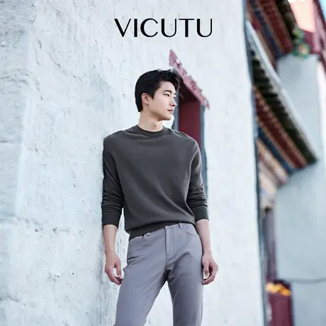 VICUTU威可多长袖针织衫男时尚圆领商务通勤休闲纯山羊绒毛衣商品大图