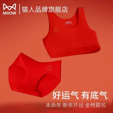 猫人少女新年鸿运套装一阶段青春期内衣裤舒适透气防凸点无痕套装商品大图