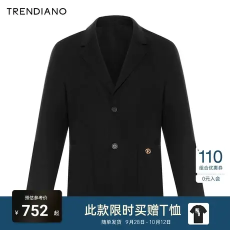 TRENDIANO官方毛呢简约翻领休闲西装外套男2023新款冬季商品大图