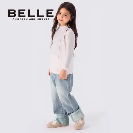 百丽童装belle2026年春季新款微喇裤时尚印花百搭休闲裤腿牛仔裤图片