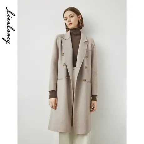 朗姿2022冬季新款高级感羊毛双面呢大衣西装领毛呢外套女商场同款图片