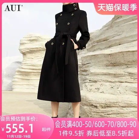 AUI欧洲站黑色御姐气质修身毛呢外套女2023年冬新款立领呢子大衣商品大图