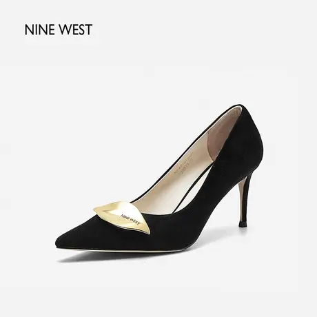 Nine West/玖熙风华叶舞真皮浅口单鞋2025夏新款绒面高跟鞋女宴会商品大图
