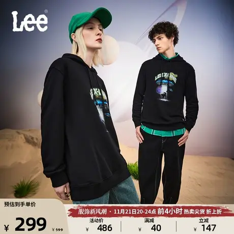 Lee舒适版UFO图案印花男女同款黑色连帽卫衣潮流LUT0072484XH图片