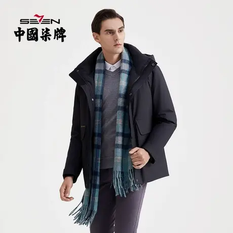 柒牌男士清仓羽绒服冬季连帽厚款商务休闲黑色保暖蓄热外套羽绒衣商品大图