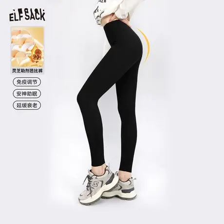 妖精的口袋高腰运动休闲打底裤女2023冬季新款黑色修身显瘦芭比裤图片