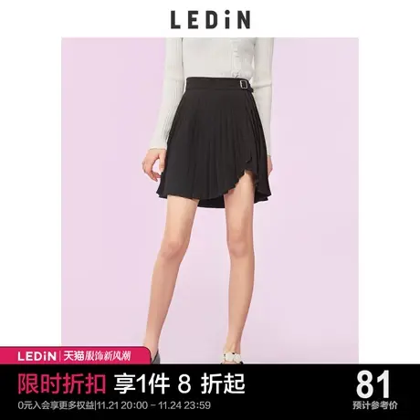 【清仓】乐町不规则百褶裙春夏新款黑色半身裙女装短款黑色甜酷图片