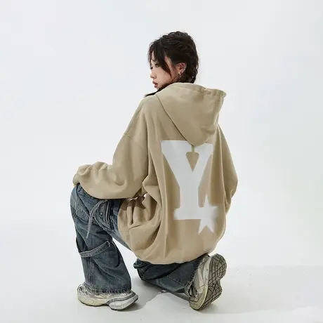 YEP潮牌印花宽松连帽卫衣女春秋2023年新款美式复古oversize外套商品大图