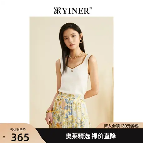 YINER音儿专柜女装2022秋季新款无袖背心上衣方领薄款针织衫商品大图
