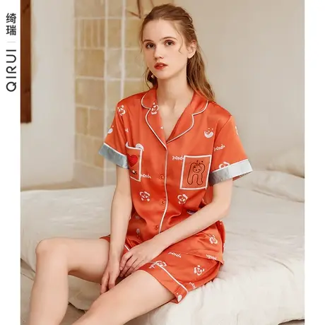 绮瑞丝绸睡衣女夏仿真丝短袖开衫套装卡通可爱少女夏天冰丝家居服商品大图