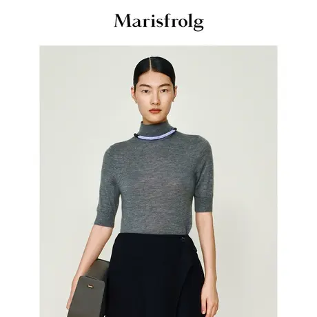 【商场同款】玛丝菲尔毛衣冬季新款灰色五分袖羊绒小高领毛针织衫图片