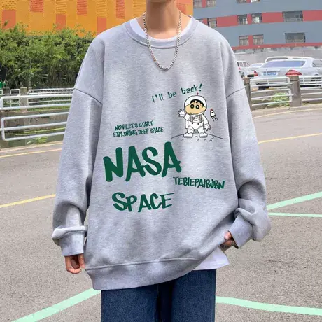 港风日系卡通无帽卫衣男春秋季ins潮牌宽松打底衫圆领套头上衣服商品大图