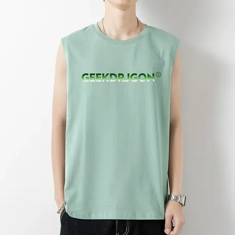 纯棉运动背心男士无袖t恤夏季外穿健身篮球跨栏全棉宽肩坎肩汗衫商品大图