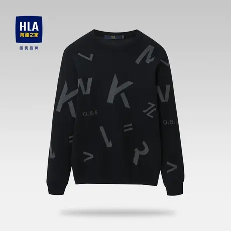 HLA/海澜之家2023绒感保暖针织衫字母花纹圆领套头长袖毛衣男图片