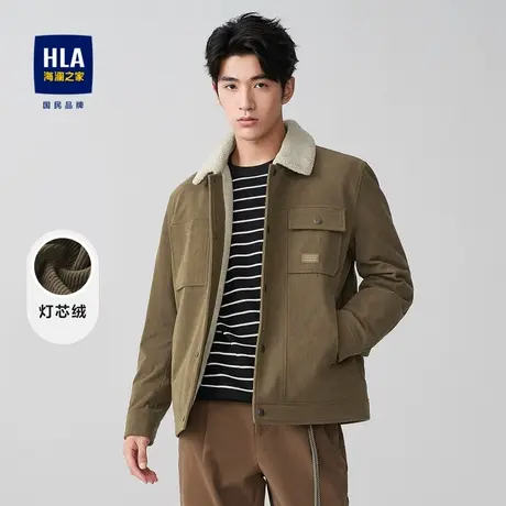 HLA/海澜之家翻领夹克23秋季新款灯芯绒加厚保暖工装风外套男商品大图