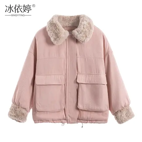 清仓加厚牛仔外套女宽松秋冬短款仿羊羔毛夹棉衣ins网红加绒棉服商品大图