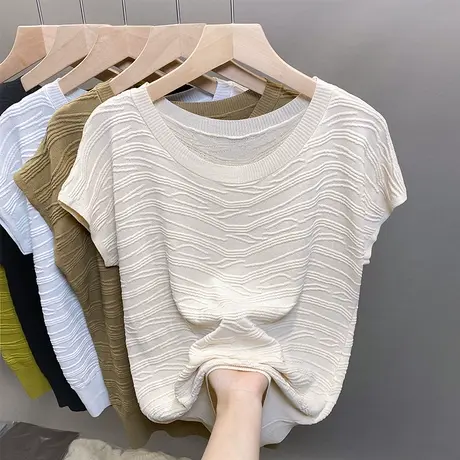 圆领冰丝针织衫女2023夏秋新款蝙蝠衫宽松外穿薄款上衣潮图片