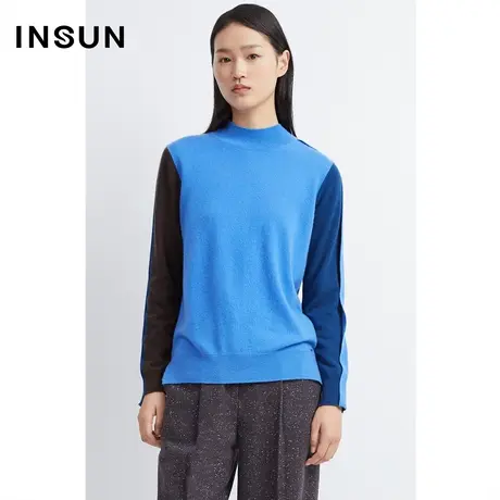 INSUN恩裳冬季拼接撞色羊绒针织衫图片