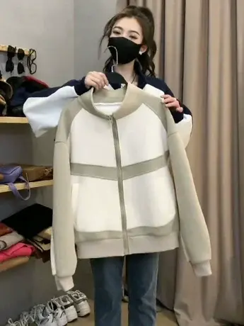 爆款拼接棒球服外套女2023年春季新款小个子运动休闲撞色开衫上衣图片