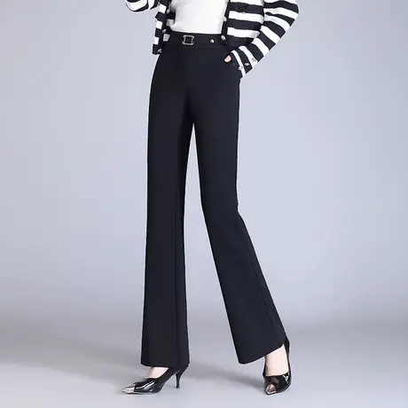 简约高腰显瘦微喇长裤2023秋季新款显腿长垂感百搭黑色休闲喇叭裤商品大图