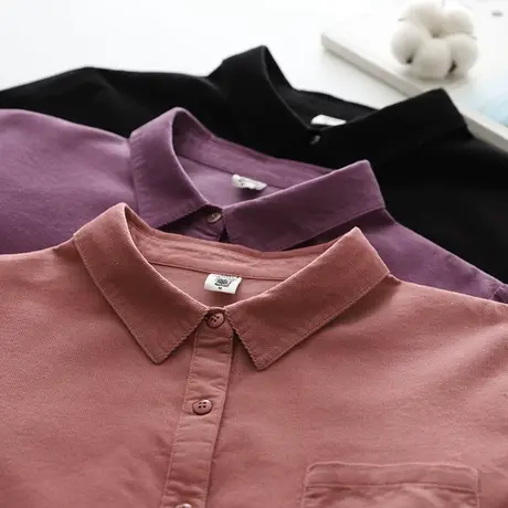 简约文艺衬衫女长袖小清新全棉休闲衬衣女春秋韩版纯棉灯芯绒宽松商品大图