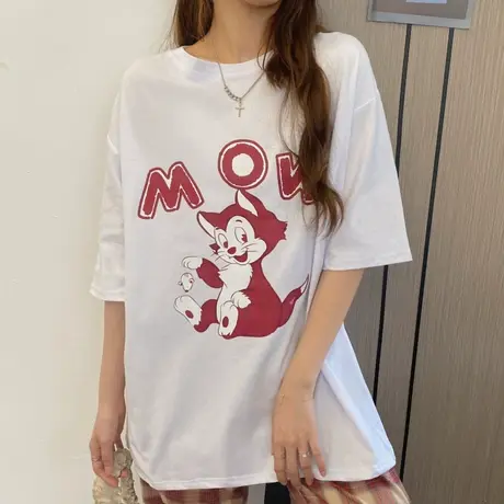 纯棉复古短袖t恤女夏季宽松韩版ins潮原宿风半袖设计感小众上衣服商品大图
