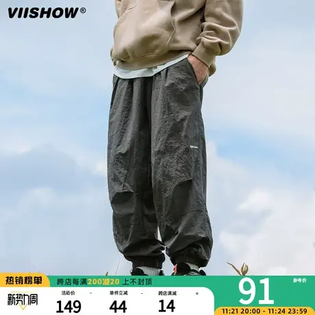 VIISHOW日系复古机能户外宽松百搭纯色束脚裤潮流抽绳工装休闲裤商品大图