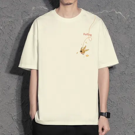 奕飏宇航员精细刺绣男士短袖2023新款夏装t恤男潮流潮牌宽松半袖图片